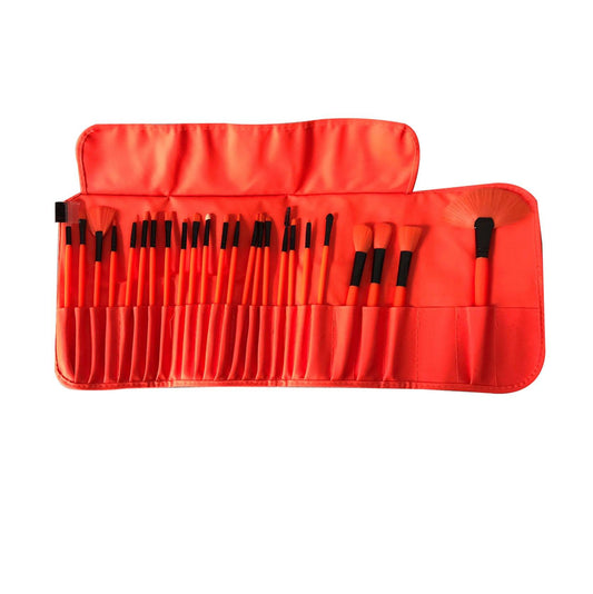 Set de 24 Brochas con Estuche Naranja Neón | Maquillaje Profesional y Completo